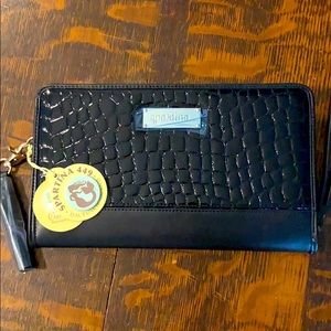 Spartina genuine leather black clutch NWT